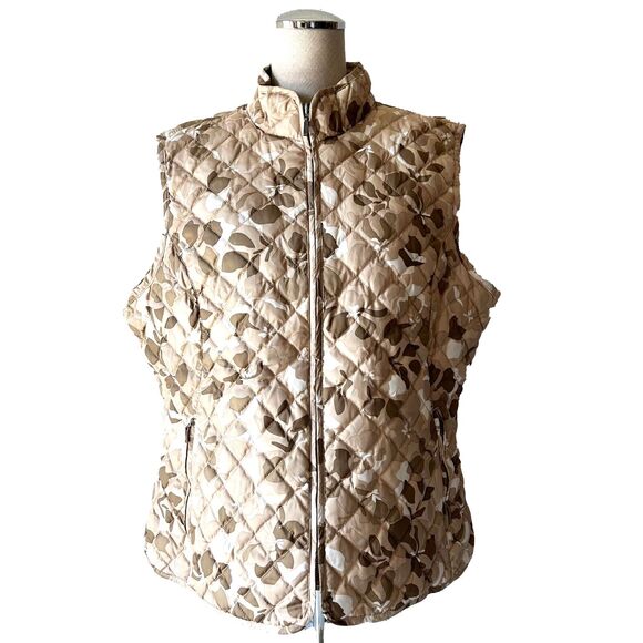 Eddie Bauer Tan Camo Print Quilted Goose Down Puffer Vest - Women's XL - Picture 2 of 12